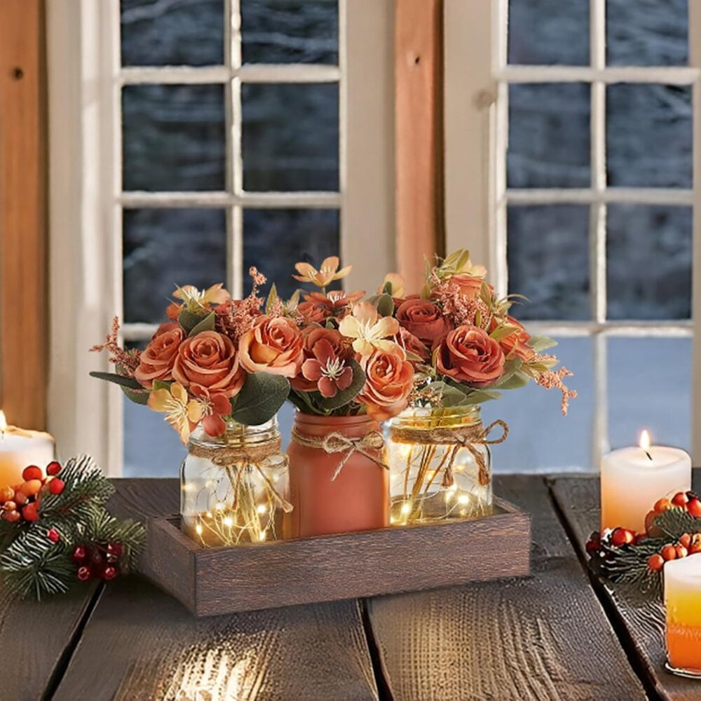 Mason Jar Lights Centerpiece Table Decorations for Dining Room Farmhouse Coffee - Picture 4 of 7